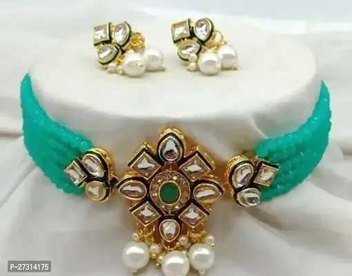 Stylish Green Brass Jwellery Set For Women