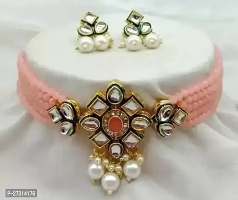 Stylish Pink Brass Jwellery Set For Women-thumb0