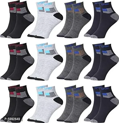 SS Men's And Women Solid Unisex Casual Cotton Ankle/Sneaker Length Design Line Socks Men's Ankle Length Cotton Socks (Pack of 12) ( Multicolored) FREE SIZE-thumb2