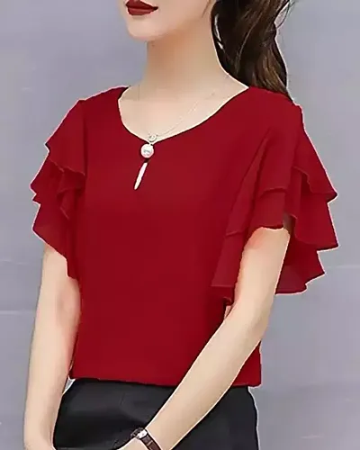 Solid Top with Ruffle Sleeve