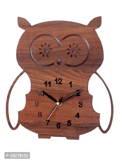 National owl shape wooden wall clock (DARK)