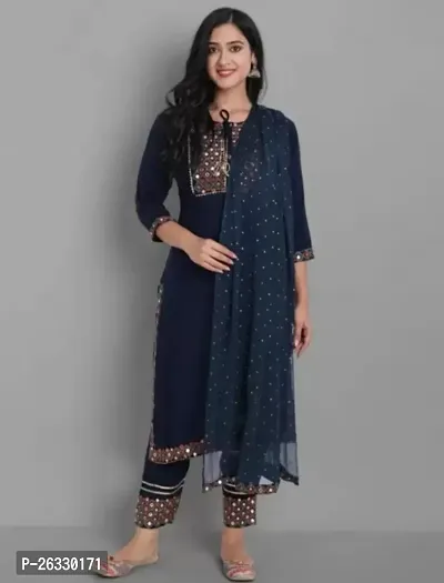 Designer Rayon Kurta With Bottom Wear And Dupatta Set For Women-thumb0