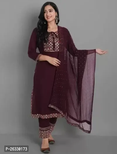 Designer Rayon Kurta With Bottom Wear And Dupatta Set For Women-thumb0