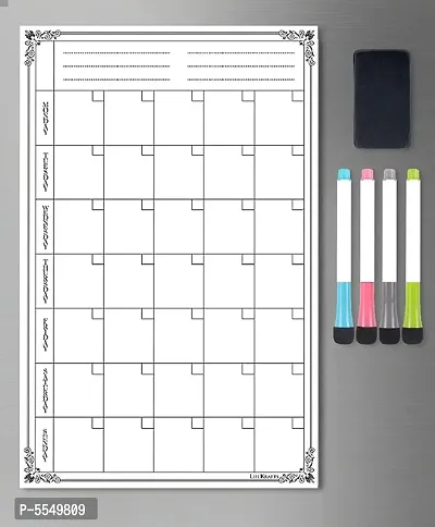 Magnetic Dry Erase Monthly Planner Sheet | Size(43x28) cms | Includes 4 Marker Pens, 1 Eraser | Daily Routine Responsibility, Self-Care, Reminders, Notes and More for Kids and Adults-thumb0