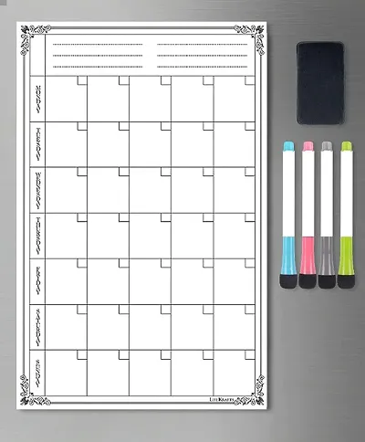 Magnetic Dry Erase Monthly Planner Sheet | Size(43x28) cms | Includes 4 Marker Pens, 1 Eraser | Daily Routine Responsibility, Self-Care, Reminders, Notes and More for Kids and Adults