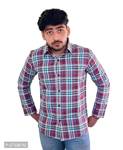 Stylish Multicoloured Pure Cotton Checked Long Sleeves Shirt For Men-thumb0