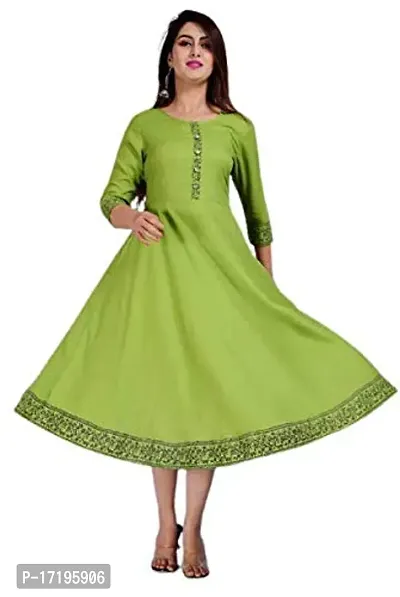 new stylish Women's Rayon Solid Anarkali Kurta (Green-M)-thumb0