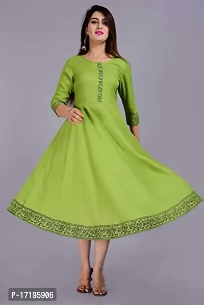 new stylish Women's Rayon Solid Anarkali Kurta (Green-M)-thumb2
