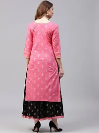 Women Gold Printed Kurta And Skirt Set(Pink)-thumb1