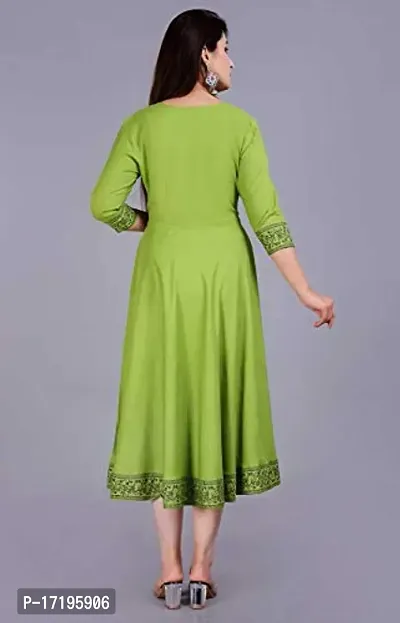 new stylish Women's Rayon Solid Anarkali Kurta (Green-M)-thumb3