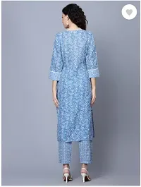 Stylish Blue Printed Cotton Blend Kurta Pant Set For Women-thumb1