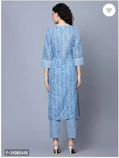 Stylish Blue Printed Cotton Blend Kurta Pant Set For Women-thumb2