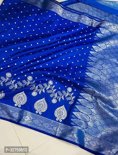 Elegant Blue Satin Saree With Blouse Piece-thumb0