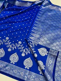 Elegant Blue Satin Saree With Blouse Piece-thumb1