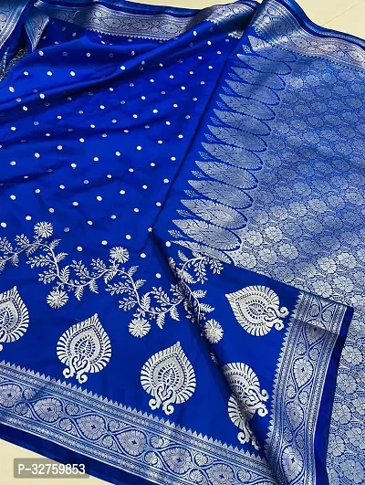 Elegant Blue Satin Saree With Blouse Piece-thumb2