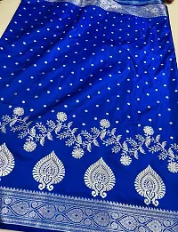 Elegant Blue Satin Saree With Blouse Piece-thumb2