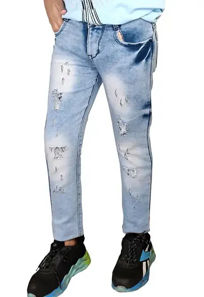 Stylish Blue Denim Solid Jeans For Boys