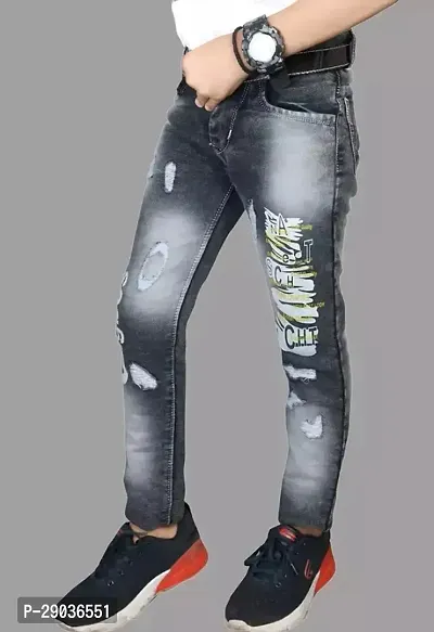 Stylish Grey Denim Printed Jeans For Boys-thumb0