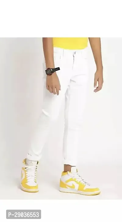 Stylish White Denim Solid Jeans For Boys