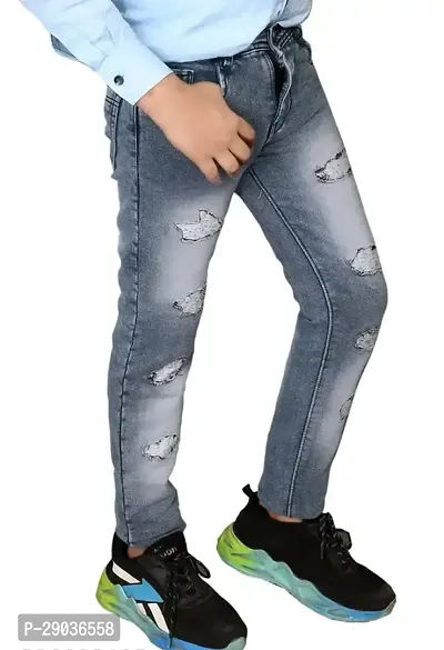 Stylish Grey Denim Solid Jeans For Boys-thumb0
