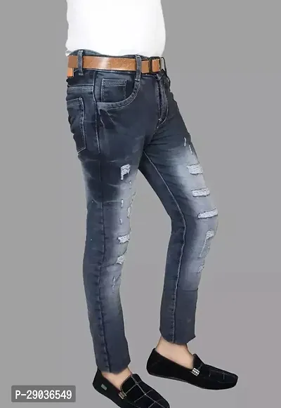 Stylish Grey Denim Solid Jeans For Boys-thumb0