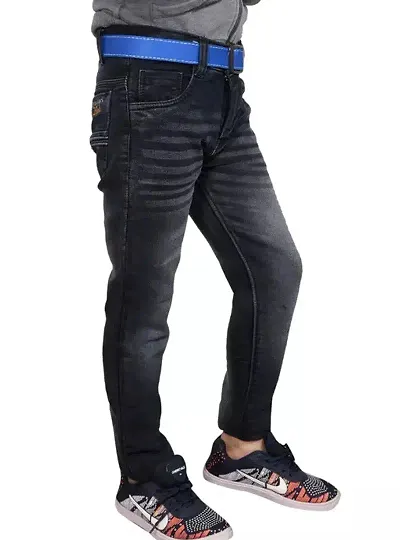 Stylish Black Denim Solid Jeans For Boys