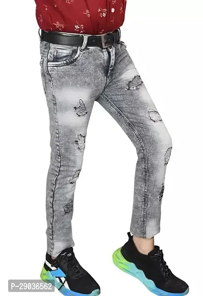 Stylish Grey Denim Solid Jeans For Boys