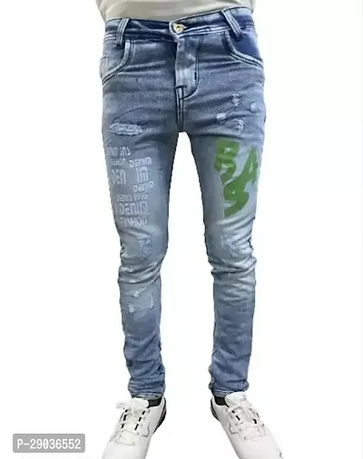 Stylish Blue Denim Printed Jeans For Boys-thumb0