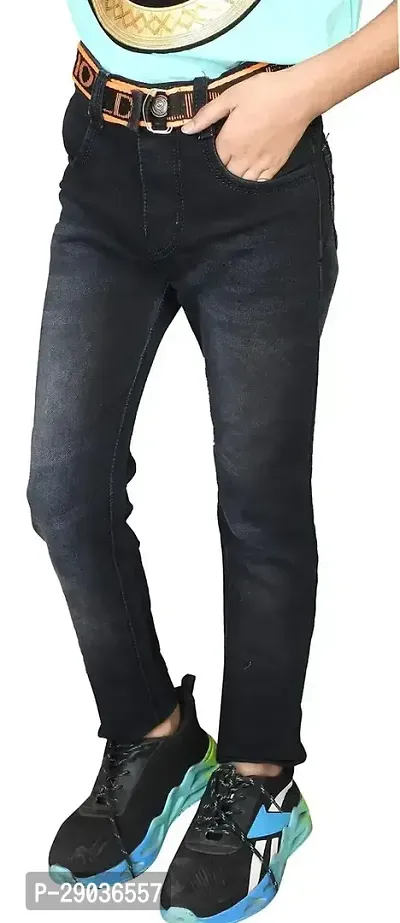 Stylish Black Denim Solid Jeans For Boys