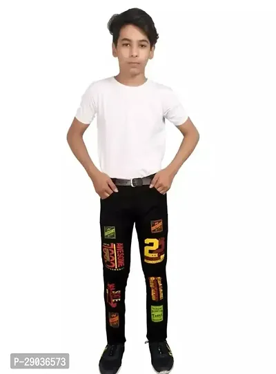 Stylish Black Denim Printed Jeans For Boys