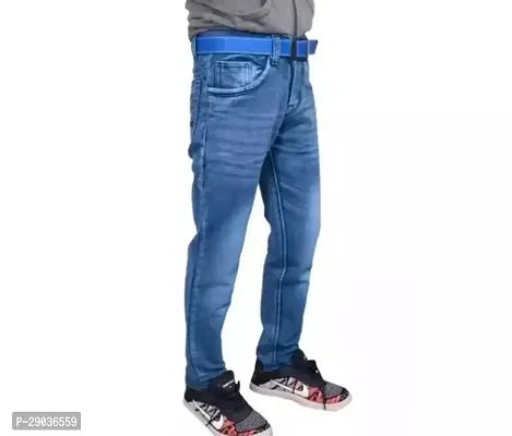 Stylish Blue Denim Solid Jeans For Boys