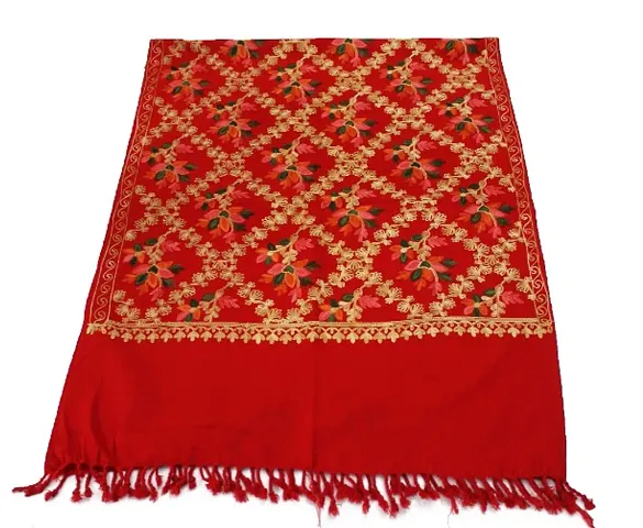 Kashmir Embroidered Poly Acralic Wool 28X80 Traditional Ari Embroidery Shawl Stoles for Women Ladies Girls