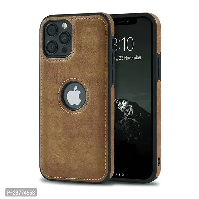 YellowCult Back Cover Case for Apple iPhone 12 Pro Max with Logo View, Made with PU Leather (6.7 Inch) (Brown)