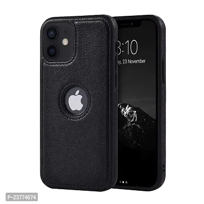 YellowCult Back Cover Case for Apple iPhone 12 Mini with Logo View, Made with PU Leather (5.4 Inch) (Black)