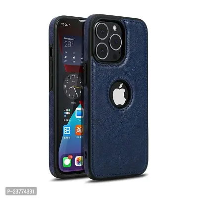 YellowCult Back Cover Case for Apple iPhone 13 Pro Max with Logo View, Made with PU Leather (6.7 Inch) (Blue)-thumb0