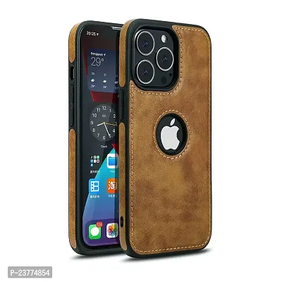 YellowCult Back Cover Case for Apple iPhone 13 Pro Max with Logo View, Made with PU Leather (6.7 Inch) (Brown)-thumb0