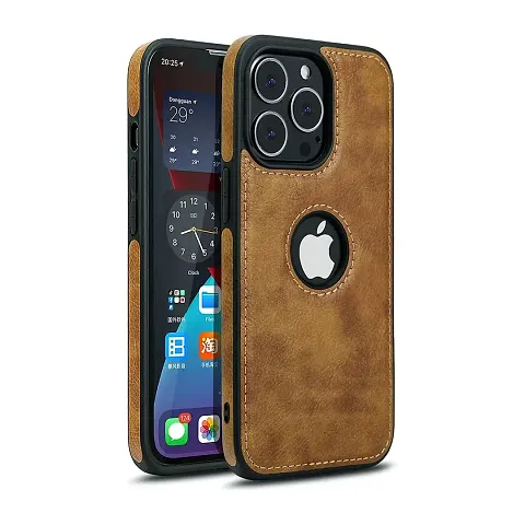 YellowCult Back Cover Case for Apple iPhone 13 Pro Max with Logo View, Made with PU Leather (6.7 Inch) (Brown)