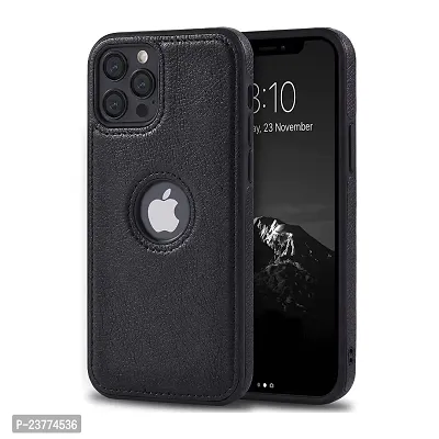 YellowCult Back Cover Case for Apple iPhone 12 Pro with Logo View, Made with PU Leather (6.1 Inch) (Black)