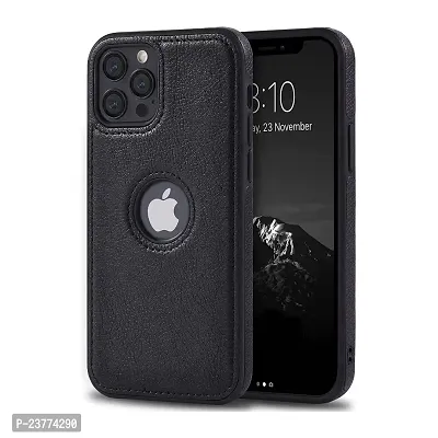 YellowCult Back Cover Case for Apple iPhone 12 Pro Max with Logo View, Made with PU Leather (6.7 Inch) (Black)