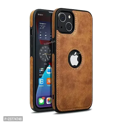 YellowCult Back Cover Case for Apple iPhone 13 Mini with Logo View, Made with PU Leather (5.4 Inch) (Brown)