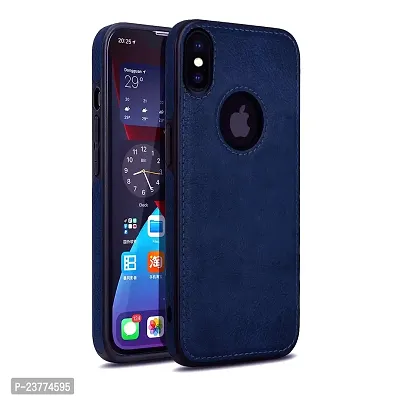 YellowCult Back Cover Case for Apple iPhone X Max, XS MAX with Logo View, Made with PU Leather (6.5 Inch) (Blue)