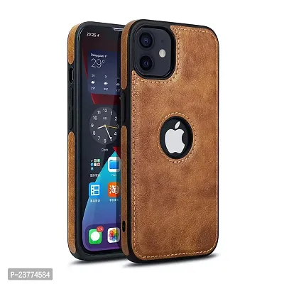 YellowCult Back Cover Case for Apple iPhone 12 Mini with Logo View, Made with PU Leather (5.4 Inch) (Brown)-thumb0