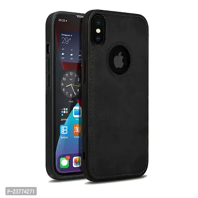 YellowCult Back Cover Case for Apple iPhone X, XS with Logo View, Made with PU Leather (5.8 Inch) (Black)