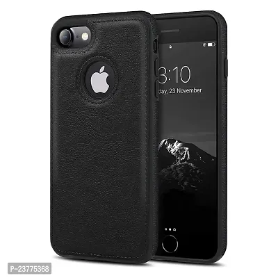 YellowCult Back Cover Case for Apple iPhone 7 with Logo View, Made with PU Leather (Black)