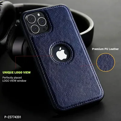 YellowCult Back Cover Case for Apple iPhone 13 Pro Max with Logo View, Made with PU Leather (6.7 Inch) (Blue)-thumb5
