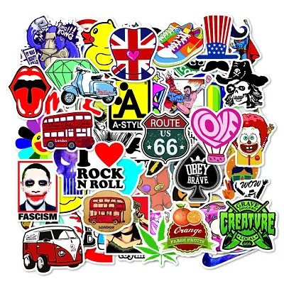 100 Random No-Duplicate Adhesive Vinyl Stickers Pack for Fashion Labels, Art, Laptop, MacBook, Car, Skate Board, Luggage [100 Waterproof Vinyl Stickers - Style E]
