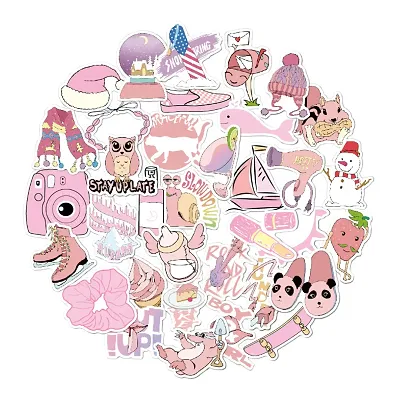 35 Pink VSCO Laptops Cute Waterproof Girls Vinyl Sticker, No-Duplicate VSCO Stickers Pack Fashion Labels, Art, Laptop, MacBook, Skate Board, Luggage [35 Waterproof Pink VSCO Stickers]