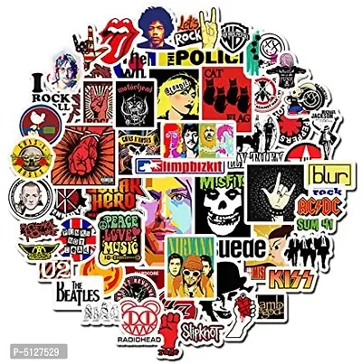 50pcs Classic Rock Band Random No-Duplicate Vinyl Stickers Pack to Customize Laptop, MacBook, Refrigerator, Skate Board, Luggage [Waterproof Stickers - Rock Bands Punk Style]-thumb0