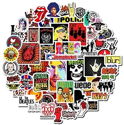 50pcs Classic Rock Band Random No-Duplicate Vinyl Stickers Pack to Customize Laptop, MacBook, Refrigerator, Skate Board, Luggage [Waterproof Stickers - Rock Bands Punk Style]