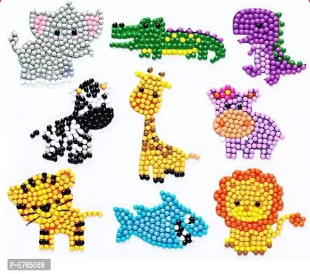 YellowCulttrade; Diamond Painting Stickers Kits for Kids, DIY 5D Diamond Art Mosaic Stickers by Numbers Kits - 9 Pieces [Strong  Cute Animals Theme]-thumb0